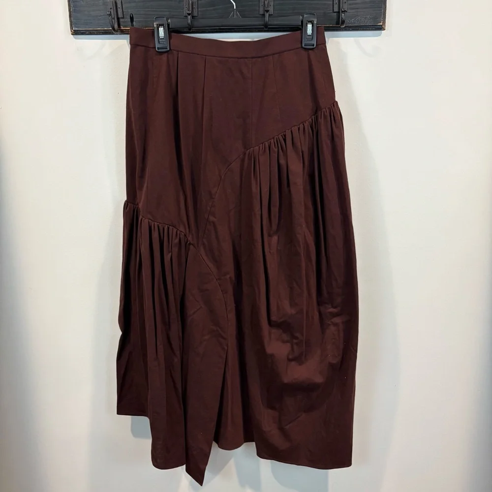 NWT Akira Naka Jo Asymmetrical Gathered Brown Skirt Size 4
